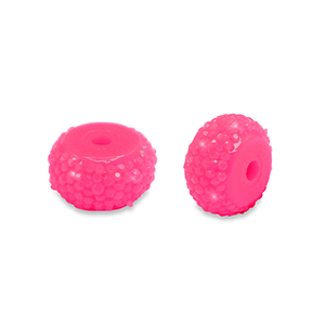 Perles en r&eacute;sine rondelles 12mm Rose n&eacute;on