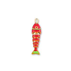M&eacute;tal TQ laiton breloques poisson Dor&eacute;-rouge-orange-vert clair