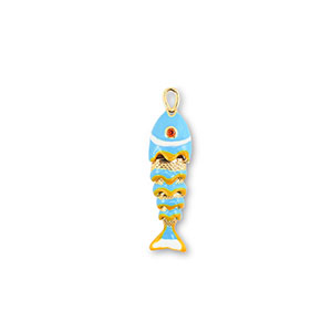 M&eacute;tal TQ laiton breloques poisson Dor&eacute;-bleu clair-jaune-blanc