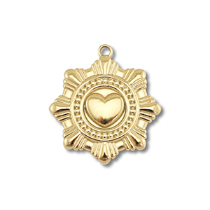 Breloques en acier Inox fleur avec coeur Dor&eacute;