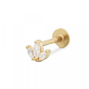 Piercing d&rsquo;oreilles en acier Inox feuille Dor&eacute;