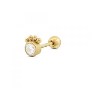 Piercing d&rsquo;oreilles en acier Inox rond avec boules Dor&eacute;
