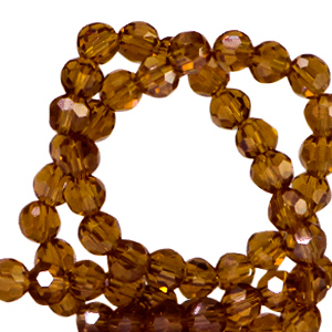 Perles &agrave; facettes rondes 4mm Marron roux-pearl shine coating