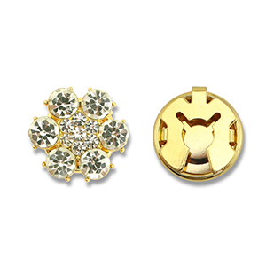 Cache-boutons en laiton Eco-brass&reg; zirconium fleur Dor&eacute;-cristal