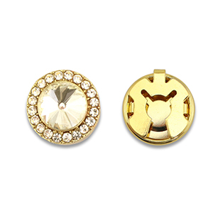 Cache-boutons en laiton Eco-brass&reg; zirconium rond Dor&eacute;-cristal
