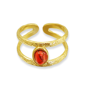 Bagues en acier inox Jaspe rouge Dor&eacute;-rouge