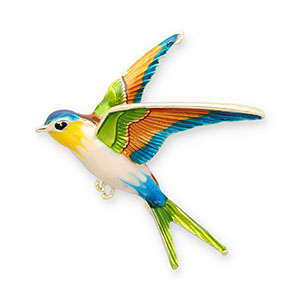 Broches hirondelle Dor&eacute;-vert-orange-bleu