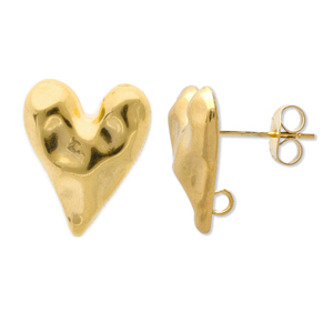 Appr&ecirc;ts en acier Inox boucles d'oreilles / puces d&rsquo;oreilles c&oelig;ur avec anneau Dor&eacute;