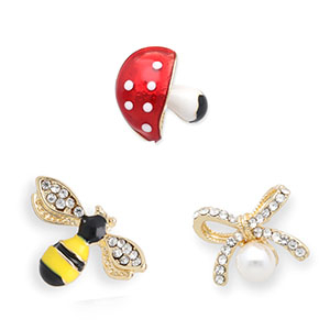 Pins abeille / n&oelig;ud / champignon Dor&eacute;-jaune-noir-rouge