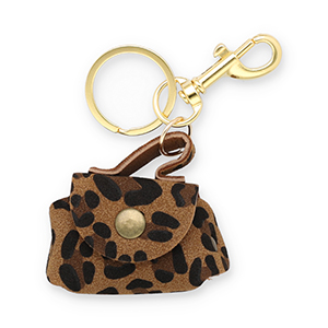 Porte-cl&eacute;s sac &agrave; main avec imprim&eacute; l&eacute;opardMarron-noir-dor&eacute;