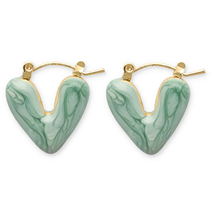 Boucles d'oreilles en acier Inox cr&eacute;oles c&oelig;ur Dor&eacute;-vert