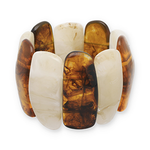 Bracelets en r&eacute;sine Transparent marron ambre-blanc cass&eacute;-beige