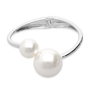 Bracelets en m&eacute;tal avec imitations perles Argent&eacute;-blanc