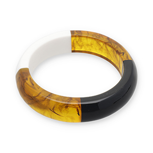 Bracelets jonc en r&eacute;sine Transparent marron ambre-blanc