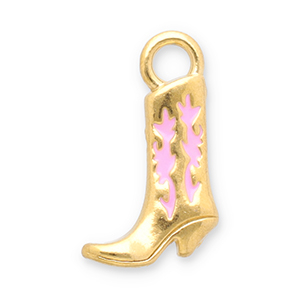 Breloques en acier Inox botte de cow-boy Dor&eacute;-rose