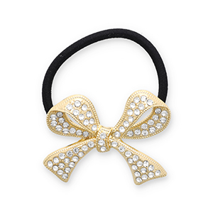 Accessoires pour cheveux &eacute;lastique &agrave; cheveux avec m&eacute;tal n&oelig;ud avec strass Dor&eacute;-noir-transparent