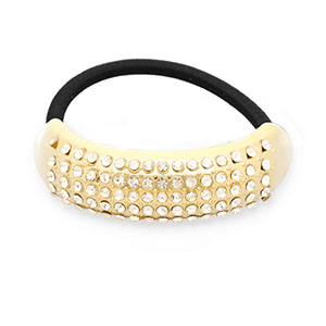 Accessoires pour cheveux &eacute;lastique &agrave; cheveux avec m&eacute;tal avec strass Dor&eacute;-noir-transparent