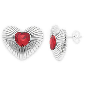 Boucles d'oreilles / puces en acier Inox coeur Argent&eacute;-rouge