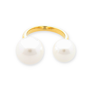Bagues en acier Inox perles Dor&eacute;-blanc