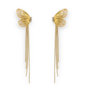 Boucles d'oreilles / puces en acier Inox papillon Dor&eacute;