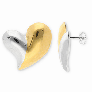 Boucles d'oreilles / puces en acier Inox c&oelig;ur Dor&eacute;-argent&eacute;