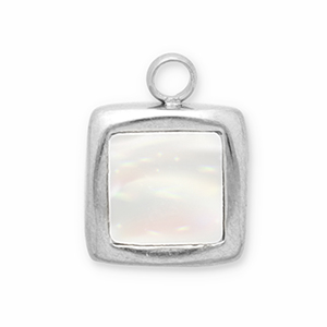 Breloques en acier Inox coquillage carr&eacute; Argent&eacute;-blanc