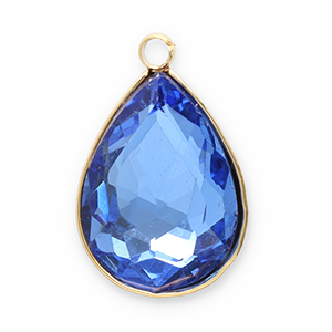 Breloques en acier Inox facett&eacute;e goutte Dor&eacute;-bleu fonc&eacute;