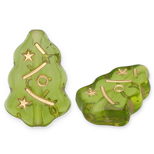 Perles acryliques sapin de No&euml;l Vert olive-dor&eacute;