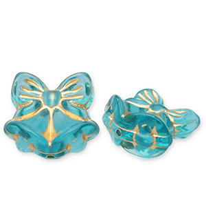 Perles acryliques n&oelig;ud avec cloches de No&euml;l Bleu sarcelle-dor&eacute;
