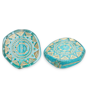Perles acryliques disque irr&eacute;gulier Bleu sarcelle-dor&eacute;