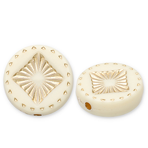 Perles acryliques disque avec carr&eacute; Blanc cass&eacute;-dor&eacute;