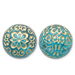 Perles acryliques 14mm rond Bleu sarcelle-dor&eacute;