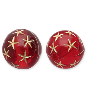 Perles acryliques 12 mm rond avec &eacute;toiles Rouge-dor&eacute;