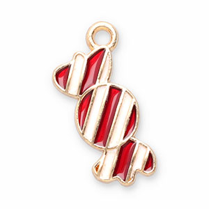 Breloques en m&eacute;tal bonbon Rouge-blanc-dor&eacute;
