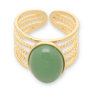 Bagues en acier Inox avec pierre naturelle Dor&eacute;-vert jade