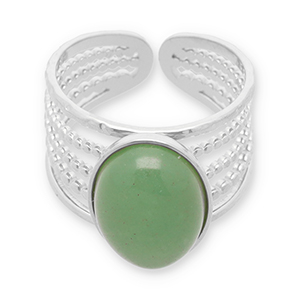 Bagues en acier Inox avec pierre naturelle Argent&eacute;-vert jade