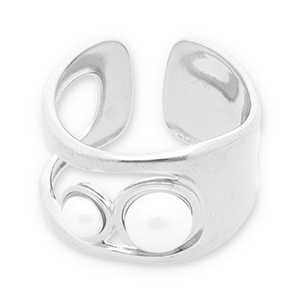 Bagues en acier Inox perles Argent&eacute;-blanc