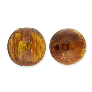 Perles en r&eacute;sine avec pailletes 12mm Marron topaze-dor&eacute;