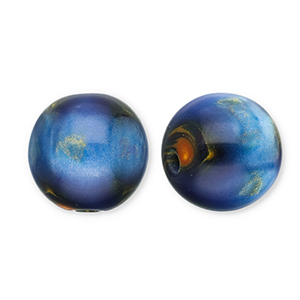 Perles en r&eacute;sine avec pailletes 14mm Bleu-dor&eacute;
