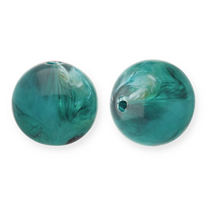 Perles acryliques 12 mm rond Vert sarcelle-blanc