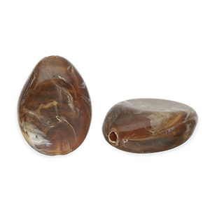 Perles acryliques goutte Marron fonc&eacute;-blanc