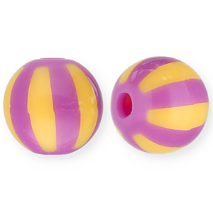 Perles acryliques 12 mm avec ray&eacute;es Violet-orange clair