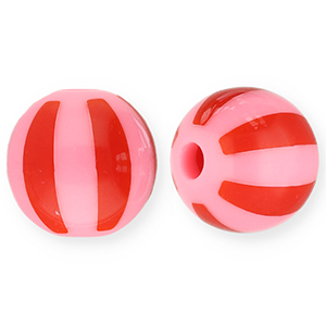 Perles acryliques 12 mm avec ray&eacute;es Rose-rouge