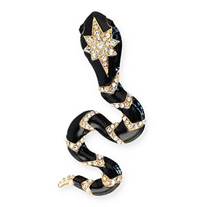 Broches accroche-regard avec anneau serpent Dor&eacute;-noir-transparent