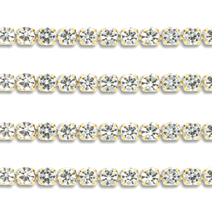 Cha&icirc;ne strass en acier Inox 3mm Dor&eacute;-cristal