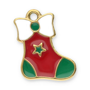 Breloques en acier Inox chaussette de no&euml;l Dor&eacute;-rouge-vert-blanc