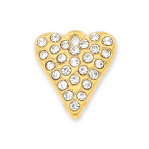 Breloques en acier Inox coeur avec strass Dor&eacute;-transparent