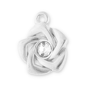 Breloques en acier Inox rose avec strass Argent&eacute;-transparent