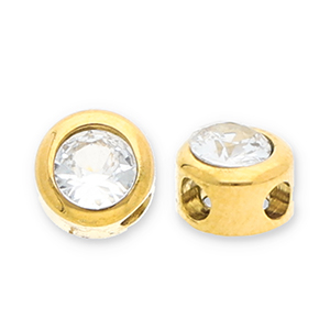 Perles en acier Inox disque Heishi avec strass Dor&eacute;-transparent