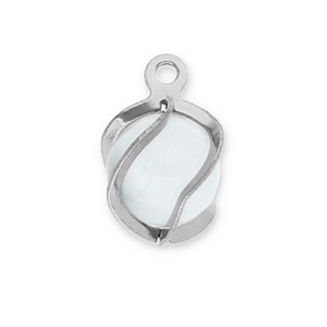 Breloques en acier Inox rond Oeil de chat Argent&eacute;-blanc laiteux